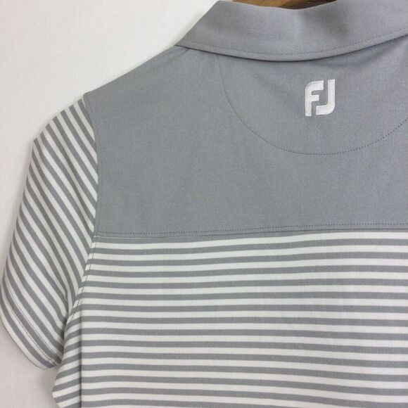Footjoy Womens Tonal Stripe Lisle Open Collar Polo Golf Shirt Heather Grey M NWT - Picture 9 of 11